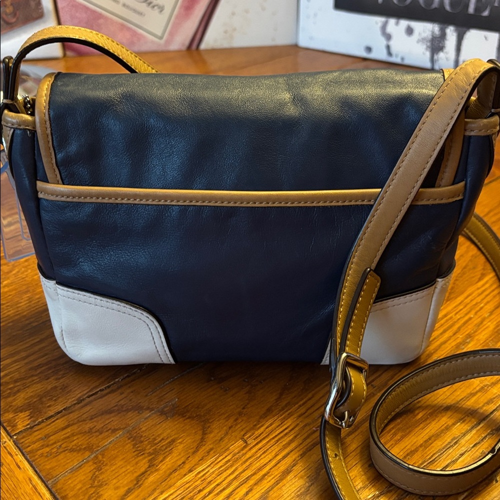 Coach Navy, White & Tan Leather Crossbody Bag - Picture 8 of 12